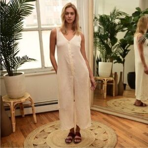 LACAUSA Beige 100% Cotton Elderflower Wide Leg Jumpsuit size XS boho flowy 70s